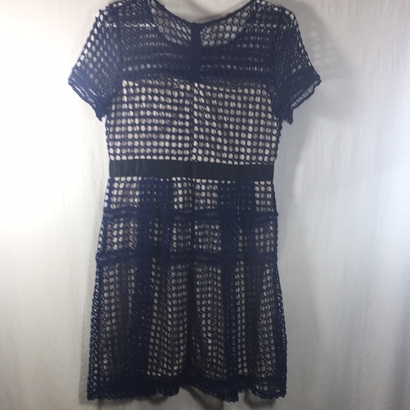 Blush Navy Fishnet Short Sleeve Dress Size M NWT - Picture 4 of 9